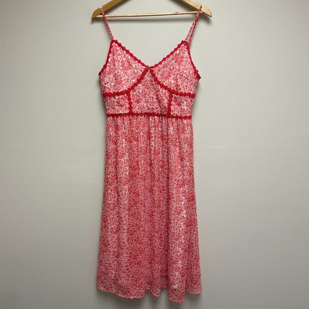 NSR Womens Coral Floral Trim Bustier Sleeveless Tank Lace Midi Dress Size Large